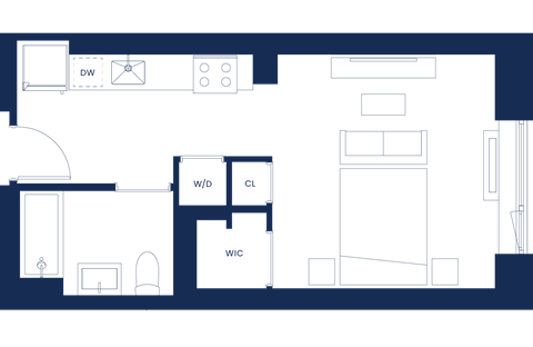 Floor plan for studio, 1 bath, 458 sqft